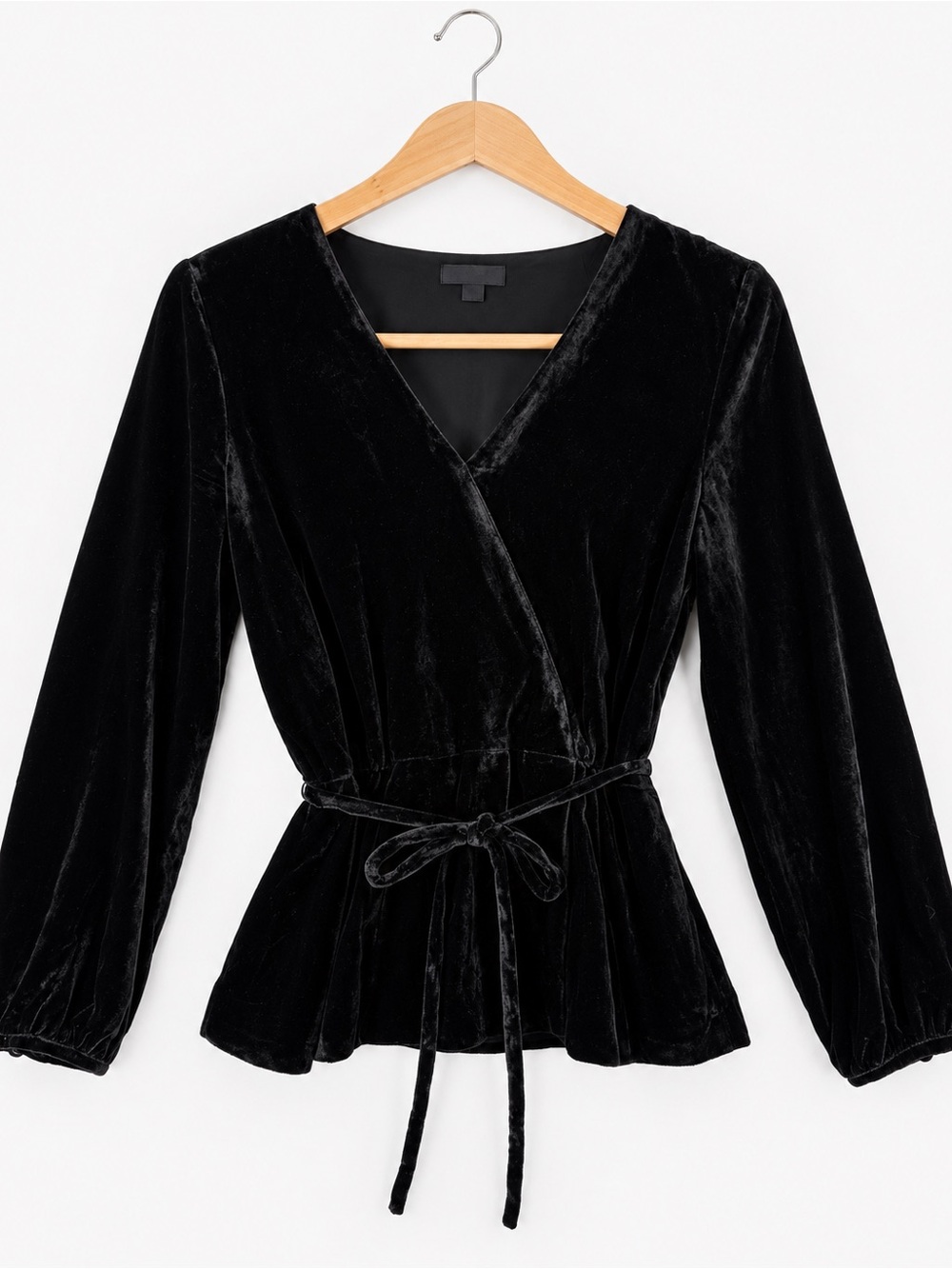 J.Crew Faux-Wrap Drapey Velvet Top Black Size 4 J4962